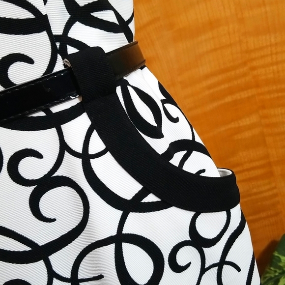 NWOT London Times white and black dress w/ matching belt sz.8 - Picture 4 of 7